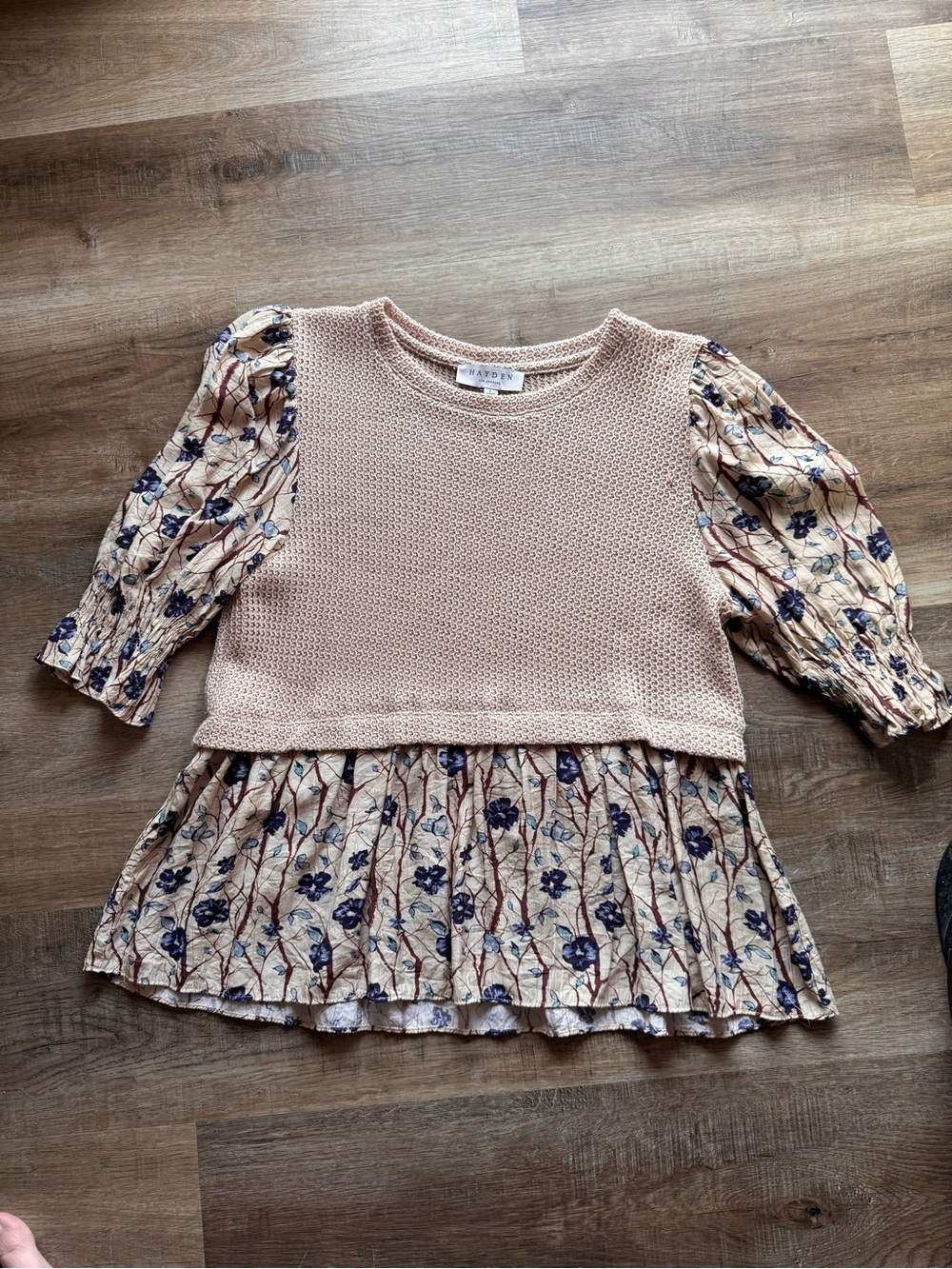 Hayden Blush Pink Knit Overlay Floral Peplum Top